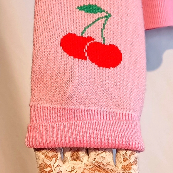 PINK Button Down Cardigan w/🍒🍒🍒 - Picture 10 of 14